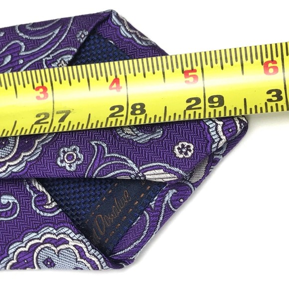 David Donahue Tie Men Silk Purple Light Blue Silver Paisley Necktie Woven Italy - Picture 12 of 12